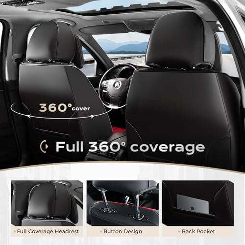 Image of Coverado Seat Covers, Car Seat Covers Front Seats, Car Seat Cover, Car Seat Protector Waterproof, Seat Cushion Nappa Leather with Head Pillow, Carseat Cover Universal Fit for Most Cars (Black&Red)
