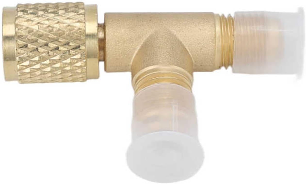 Brass Quick Coupler Tee Adapter with Valve Core, 1/4Inch SAE, for R22 R12 R134 Refrigerant 1pcs