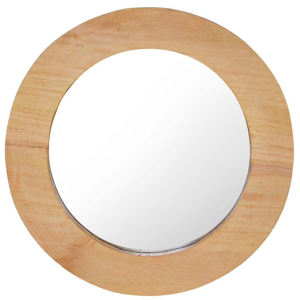 vidaXL Natural Teak Wood Wall Mirror, 40cm Diameter, Thick Rustic Wooden Frame, Easy Wall-Mounting for Home Decor, Living Room, Bathroom - Round and Retro Style