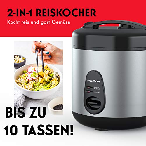 THOMSON Reiskocher Topf (1,8 Liter) für 4-6 Personen - Elektrischer Reiskocher mit Dampfgarer Einsatz zum kochen… – Bild 3