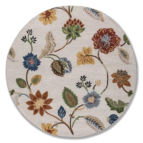 Image of Jaipur Rugs Soft Hand Tufted Floral 6 x 6 Feet Rug| Ivory Handmade Wool & Viscose Carpet for Living Room, Bedroom & Home