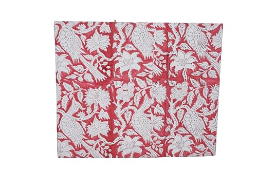 Image of Generic 3.3 Gallon Cotton Hand Block Printed Paper Waste Basket |Small Decorative Trash Can for Housewarming Gifts in Living Room, Bedroom, Bathroom | Eco-Friendly, Plastic-Free (1, RED White MOR)