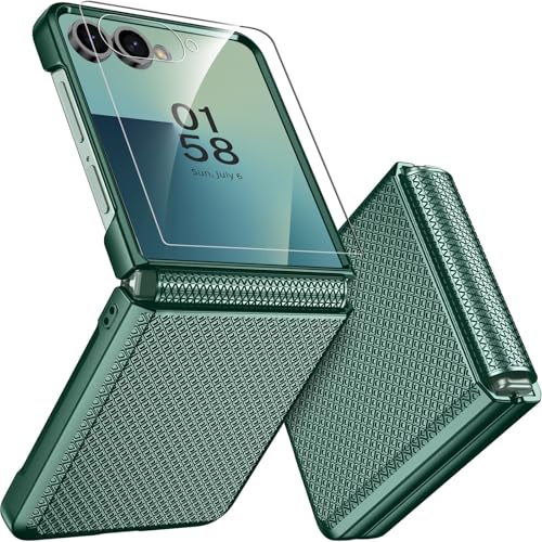 Miimall for Samsung Z Flip 7 Case with Hinge Protection & Wireless Charging, Built-in Screen Protector Anti-Scratch Anti-Fingerprint Shockproof Phone Case for Samsung Galaxy Flip 7 2025 Cover Green
