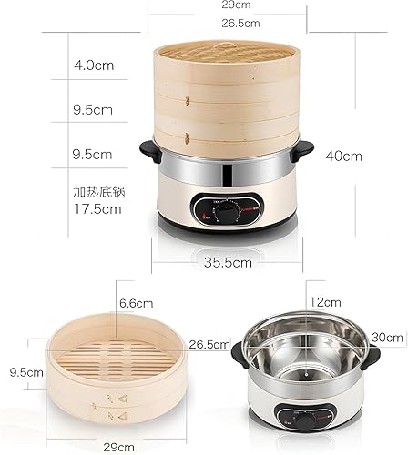Miniatura 4 de Electric Food Steamer for Cooking Vegetable Steamer with 2-Tier Bamboo Steamer with 60 Min Timer Auto Shut-Off & Boil Dry Protection 1500W