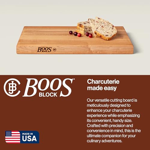 Image of John Boos R-Board Series Rectangular Wooden Maple Cutting Board 18 inchx12 inch | - 1.5 inch Thick, 10-lb Reversible Butcher Block with Edge-Grain & Finger Grips - Made in the USA