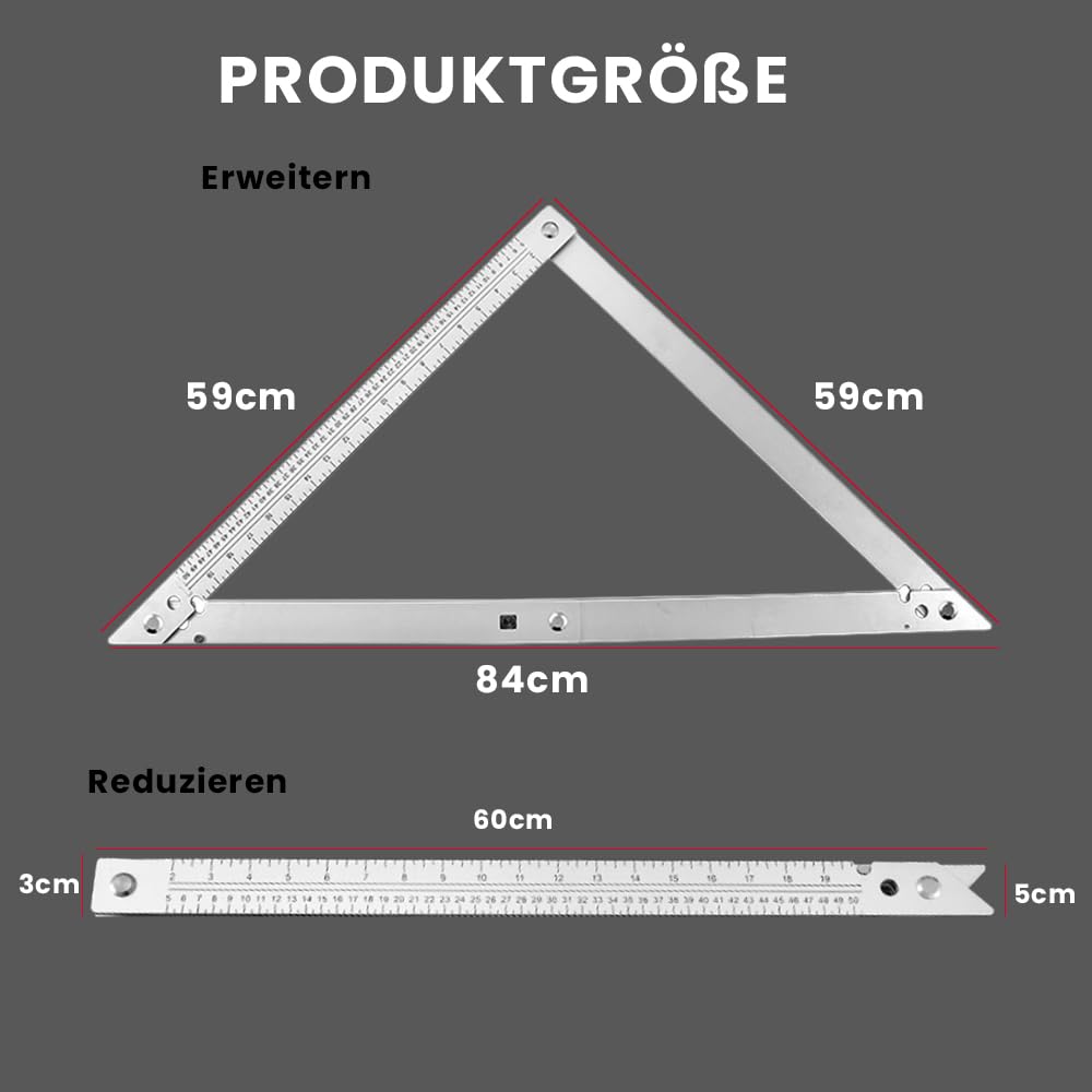 Bauwinkel 600 x 600 x 840mm, Maurerwinkel mit Aufbewahrungstasche, Bauwinkel Klappbar mit Skala für Ziehen, Tischlerarbeiten