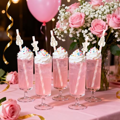 50 Pitillos de Papel con Diseño de Conejo Rosa para Fiesta miniatura 2