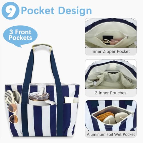 Image of Fammart Mesh Beach Bag for Women, Large Beach Toy Pool Bag with Zipper Pocket, SandProof Cruise Essentials 2026 Family Travel