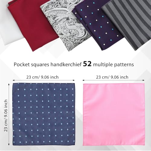 Image of 52 Pcs Pocket Squares for Men Soft Silk Handkerchiefs for Suit Accessories Wedding Business Banquet 9.06 x 9.06'', 52 Styles