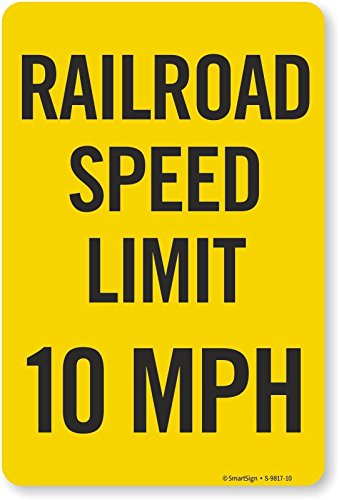 Panneau Railroad Speed Limit 10 MPH en plastique de 25,4 x 35,6 cm pour signalisation de voies