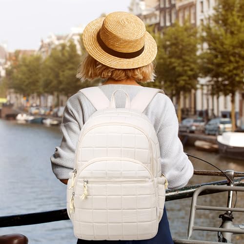 Image of kadilong 17.3 Inch Laptop Backpack for Women College Travel,Quilted Daypack Bookbag for School Teen Girls Mochilas Mujer,Beige
