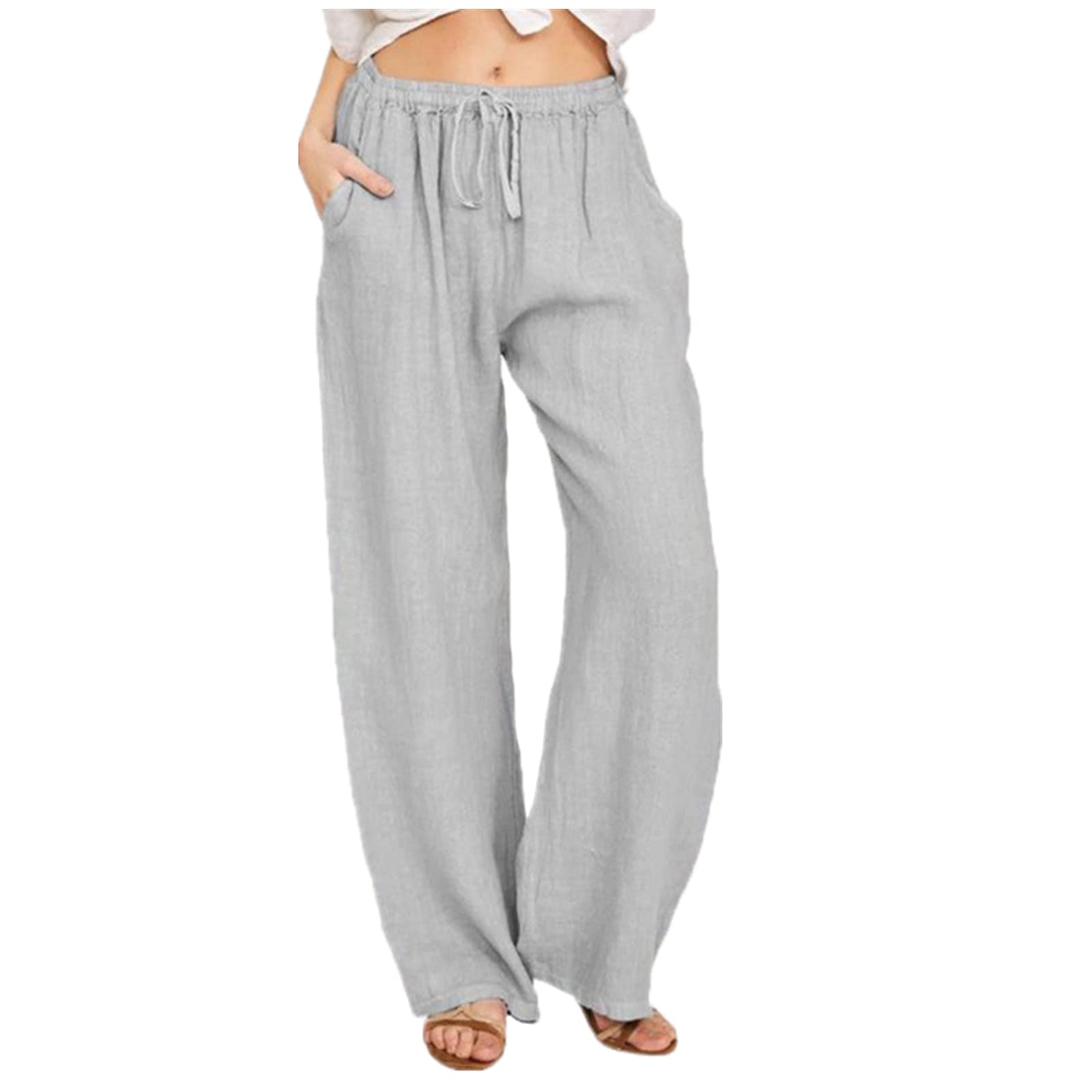 Solid Color Straight Wide Leg Pants Womens high Waist Loose and Thin Casual Fashion Trousers Light Gray 3XL