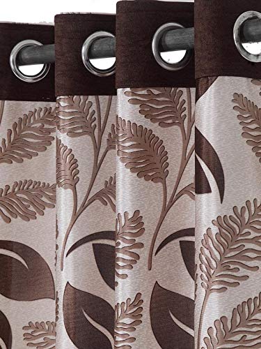 Image of Cortina Polyester Floral Grommet Eyelet Window Curtain, 5 Feet, Brown, Pack of 1, Blackout