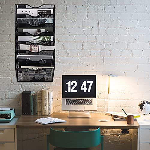 Easepres 8 Pockets Mesh Wall File Holder Organizer Office Hanging Magazine Rack, Black #TOP3