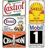 Lonmo Art 5er Set Garage Metallschilder Retro Motorrad Metallschild Benzin Wandschild Motoröl Metall Schilder Vintage Auto Werkstatt Deko Metall Poster Lustige Bar Wanddekor