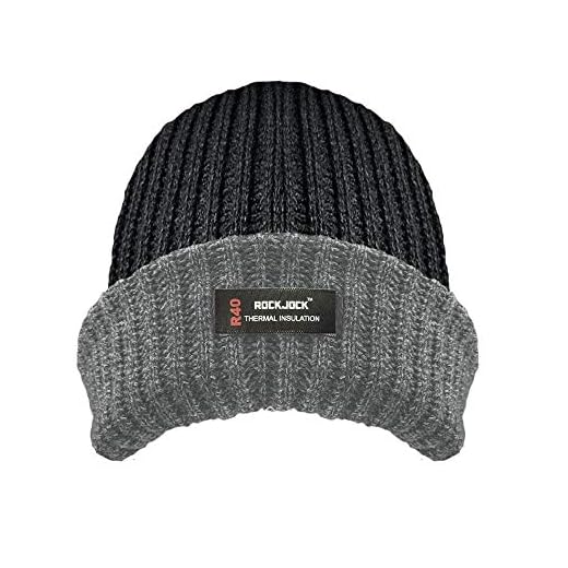 Rock Jock. Bonnet Ski Ski Thermique Hiver Isolé Doublé Thinsulate Homme Mens Côtelé Chunky Chaud (Gris Noir)