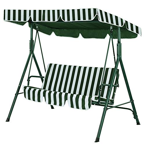 SUNMER Swing 3 Seater With Detachable Canopy - Garden Swing |Cushioned Seat | Made With Strong Powder Coated Steel Frame | Green And Cream Striped
