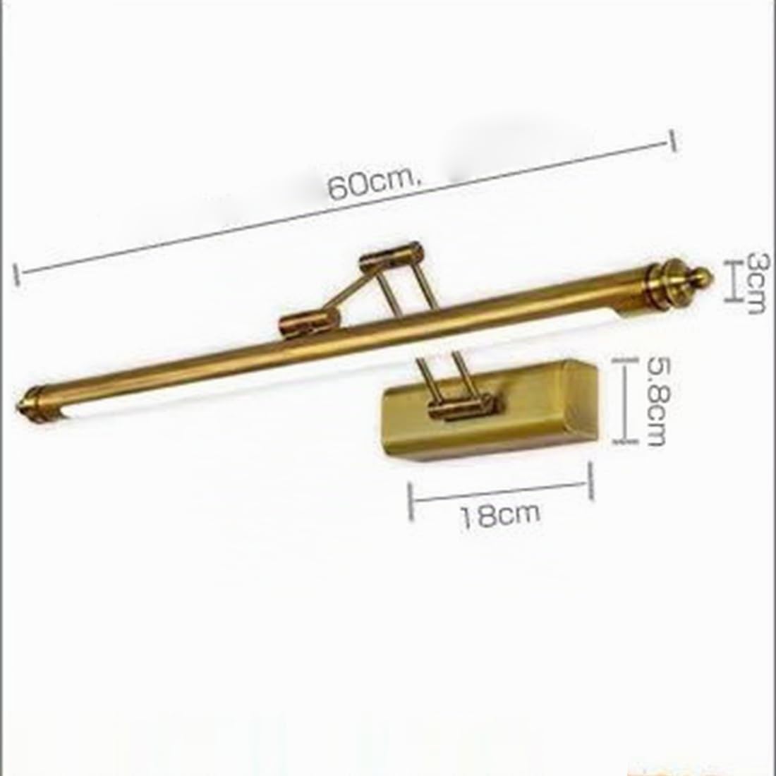 Vintage Applique Specchio Bagno Ottone, Lampada Specchio LED Retro con Braccio Regolabile e Base in Acciaio Inossidabile, 6000K Apparecchio Bagno Impermeabile IP44 per WC, 60 cm/12 W