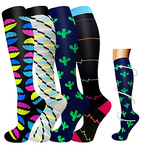 Graduated Medical Compression Socks Women Men-20-30 mmHg is Best for Circulation,Running,Athletic,and Travel,Pregnancy (04-Black/Gray/Navy/Black-4 Pack, Large-X-Large)