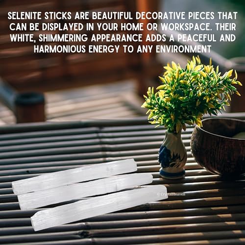 Image of Certified Selenite Wand Charging Plate Stick - Pack of 3 Selenite Crystal 8 inch Stick to Charge Crystal, Cleansing Re-Energy Work, Meditation and Pooja (Rectangular)
