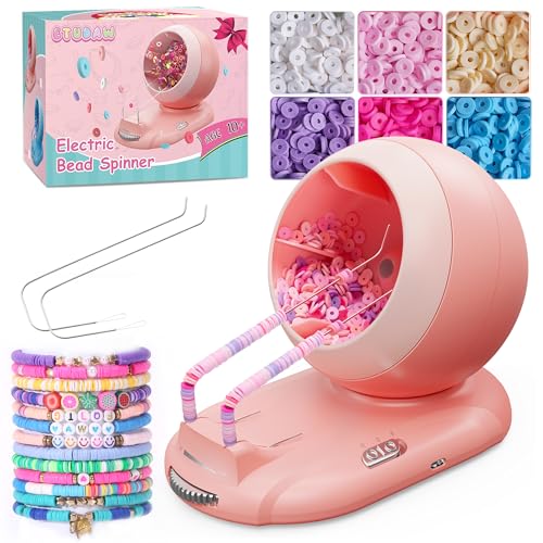 ETUDAW Bead Spinner Rechargeable Electric Clay Bead Spinner Kit for Bracelet Making Beginner Clay Beads Kit with Dual Needles and Adjustable Speed Gift for Holidays Birthdays (Pink)