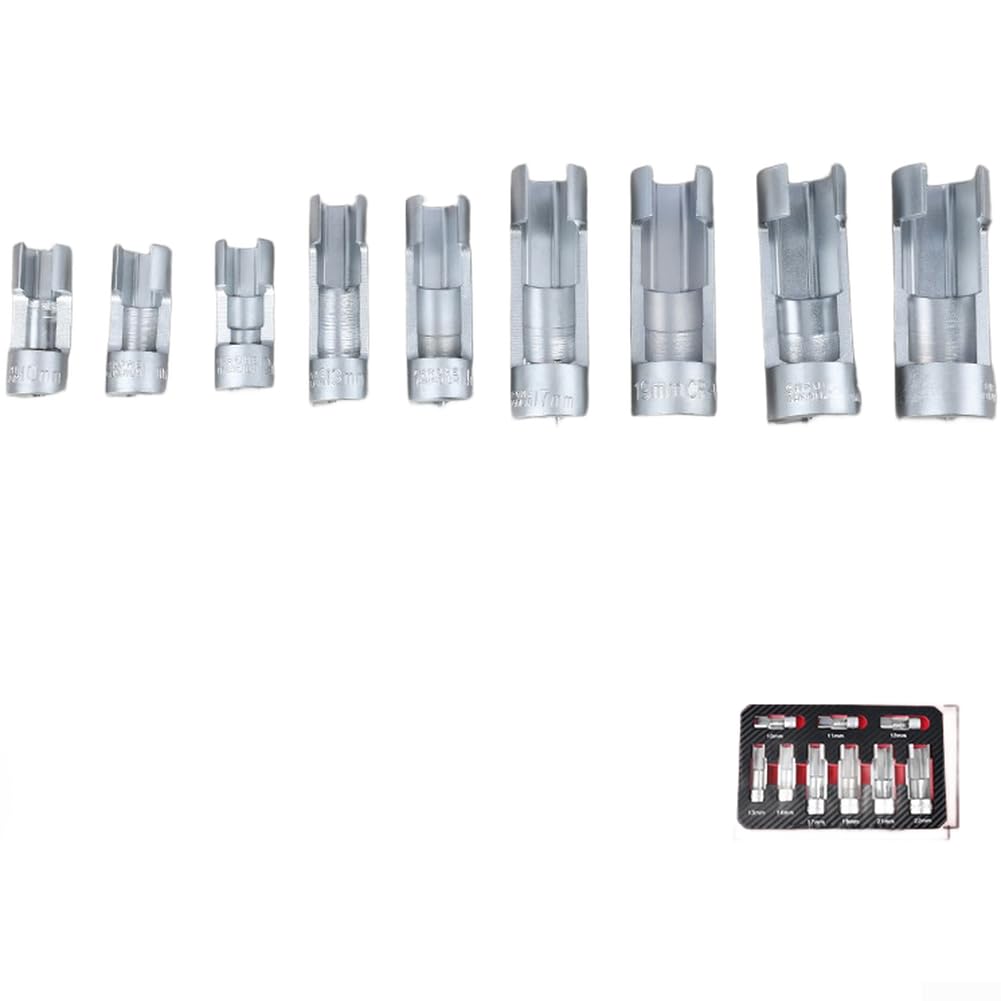 9 Piece Oxygen Sensor Socket Set Designed for Use in Automotive Exhaust Systems Includes Sizes 10mm 11mm 12mm 13mm 14mm 17mm 19mm 21mm 22mm