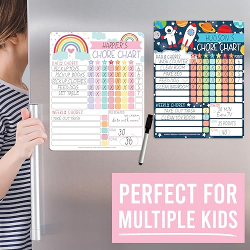Image of Hadley Designs Magnetic Chore Chart for Kids - Reward Chart for Kids, Dry Erase Responsibility Board for Children at Home, Fridge Behavior Tracker for Daily & Weekly Tasks, Rainbow Toddler Chore Board