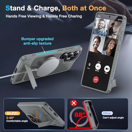 Image of Elzzi Magnetic Magsafe for Samsung Galaxy S26 Ultra Case [Compatible with MagSafe][Full Camera Protection][Built-in Invisible Kickstand] Translucent Matte Phone Back Cover - Grey