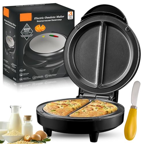 Appareil à omelette à double zone – Petit déjeuner réussi, appareil à omelette électrique antiadhésif avec couvercle, poêle électrique à frire...