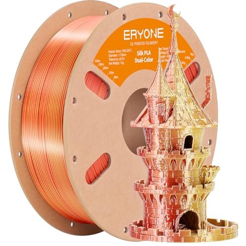 Image of ERYONE Silk Dual Color PLA Filament 3D Printer 1.75mm + /- 0.03mm, Bicolor Filament Two Tone PLA 1KG(2.2lbs) Cardboard Spool, Gold Copper