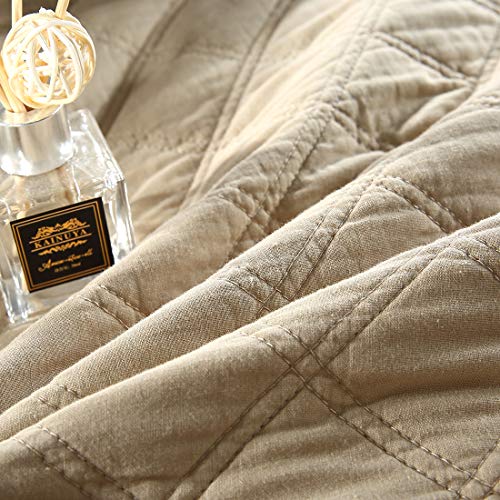 Vctops 100% Cotton Floral Embroidered Quilt Set 3-Piece Oversize Queen Size Reversible Diamond Pattern Quilted Bedspread Coverlet Bed Cover (Oversize Queen,Khaki) #TOP6