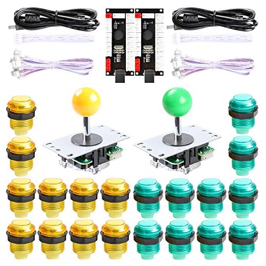 Hikig 2 Giocatori Kit Giochi DIY Arcade, 2X Joystick 8 Vie + 20x LED Pulsanti + 2X encoder USB per PC Mame e Raspberry Pi Project (Colore: Verde e Giallo)
