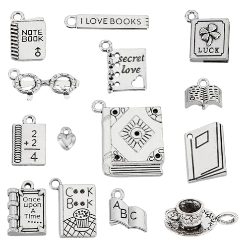 Pendentifs thème bibliothèque pour customiser vos marque-pages et bijoux de lecture vintage