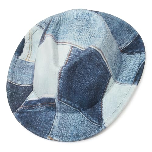 Image of Tie Dye Denim Patchwork Cowboy Hat for Women Men Western Wide Brim Costume Party Hat