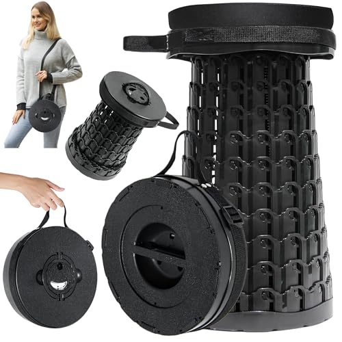 Image of ALEVMOOM XXL Collapsible Stool for Adults, Capacity 1000lbs, 19.7 inch Adjustable Height, Wider & Taller Heavy Duty Portable Stool for Camping Fishing Travel Queue-Black&Thicker Cushion