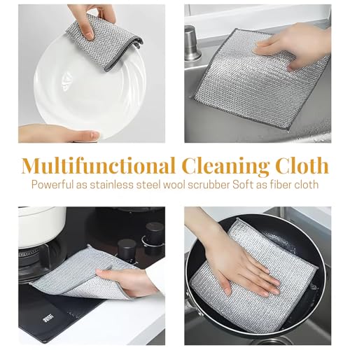 Image of Solitude 12 Pack Double Layer Non-Scratch Wire Dishcloth, Steel Scrubber for Utensils Cleaning, Multipurpose Wet and Dry Cleaning Cloth Stainless-Steel Dish Wash Rag for Washing Dishes, Kitchen, Sinks