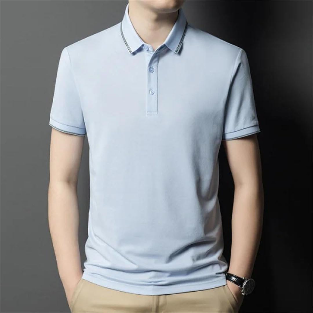 Polo clásico de manga corta con solapa y media manga para hombre, color liso, azul marino, XL