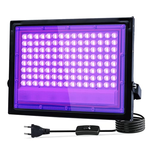 Yuaiosn Lumiere Noire LED 100W, Projecteur Lumière Noire UV, Etanche IP66, 395-400NM Projecteur UV Puissante Avec interrupteur pour fêtes, Effets...