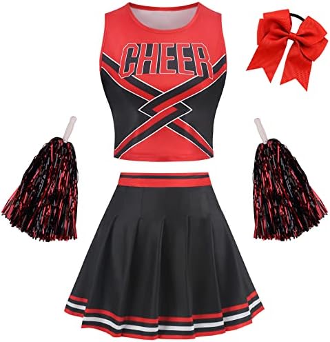 GRAJTCIN Cheerleader Costume for Women Cheerleading Uniform Teens High School Dress Teenager Girls Halloween Costume (L, Black)