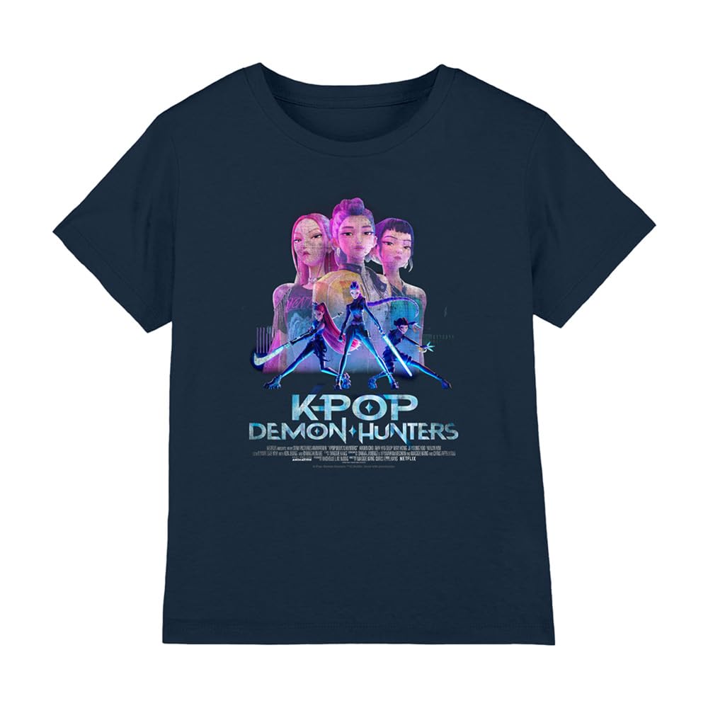 K-Pop Demon Hunters - Huntrix Huntr/X Billboard Poster Kids T Shirt, Navy, 7-8