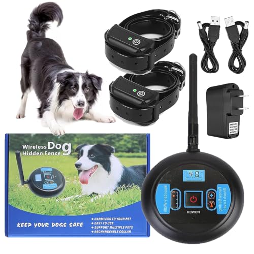 Wireless Dog Fence, Electric Fence & Remote Training Collar, 2-in-1 Wireless Dog Fence Containment System with Waterproof & Rechargeable Training Collar. (2 Dogs)