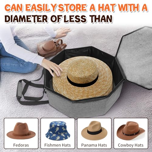 Boczif Hut-Aufbewahrungsbox für Damen und Herren, Hut-Aufbewahrungstasche für Reisen, faltbar, Cowboyhuttasche mit Griff, Hut-Organizer, Behälter, große Kappentasche zum Tragen (Grau)