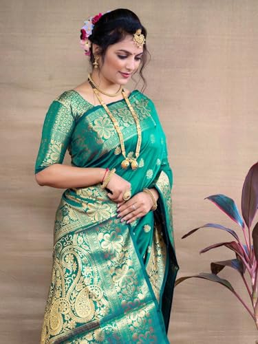 Image of Women's Kanjivaram Silk Saree with Blouse Piece, Banarasi Style,