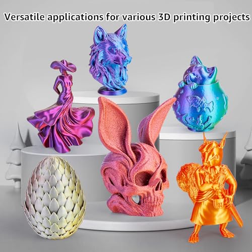 Image of Silk Tricolor PLA+ 3D Printing Filament 1.75mm, 250g x6 Spools Bundle - Each Spool Tricolor Combination (Sky Blue, Purple, Red, Black, Rose Red, Orange, Yellow, Gold, Silver, Copper)