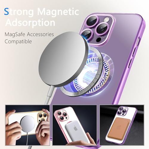 Image of Misscase for iPhone 14 Pro Magnetic Glitter Case Compatible with MagSafe,Full Protection Slim Shockproof Anti-Scratch Case with Camera Lens Protector Logo View Dust-Proof Net for Women Purple