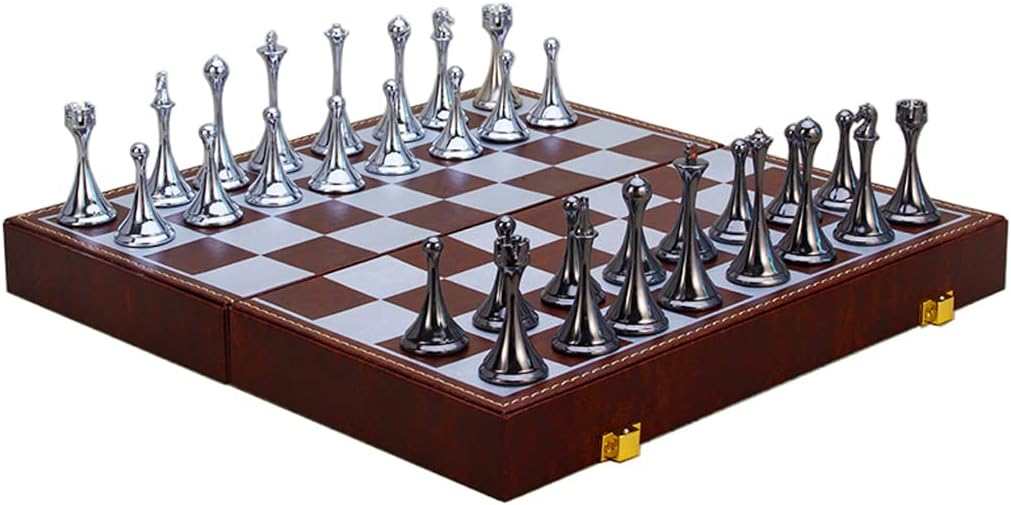Chess Set, Travel Chess Set, Large Metal Deluxe Chess Retro Alloy Adult