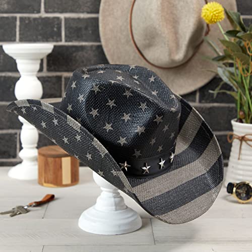 Zodaca Usa American Flag Cowboy Hat For Men, Women, Girls, Vintage Western Cowgirl Hat For Costume Party (Gray, Unisex, Adult Size) #TOP2