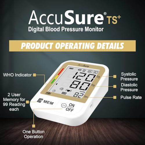 Image of AccuSure TS Plus Blood Pressure Monitor - Fully Automatic | Simple, Reliable & Accurate | Digital BP Monitor includes Type-C USB power port