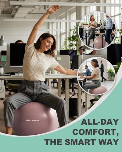 Image of Trideer Yoga Ball Chair with Base for Office Desk, Exercise & Stability Ball Seat, Pilates Ball for Core Training, Pregnancy Ball, Back Pain Relief & Active Sitting