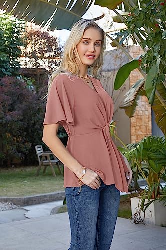 Image of GRACE KARIN Women's Elegant V-Neck Tie Waist Flowy Peplum Shirt Tops